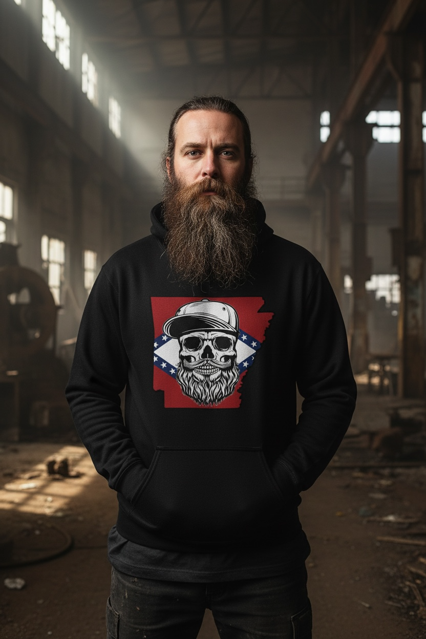 Arkansas Bearded Skull Hoodie Bold Southern Style for the Bearded Legends